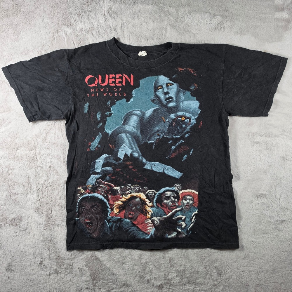 Anvil Queen News of the World Shirt‎ Mens Medium Black Vintage 80s Band Tee